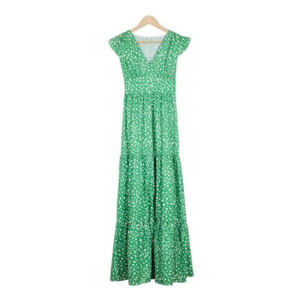 Elegant Green V-Neck Front Hem Slit Maxi Dress - Image 6